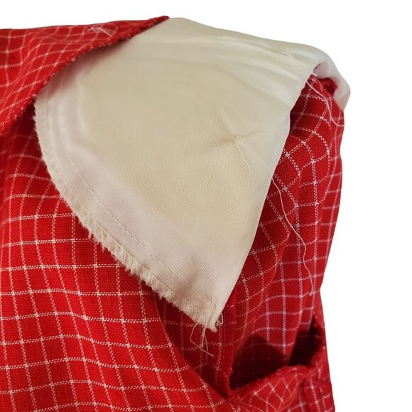 Evan Picone Red 80s Coat Dress Size 10 Asymmetrical Button Up Red Plaid - Picture 7 of 13
